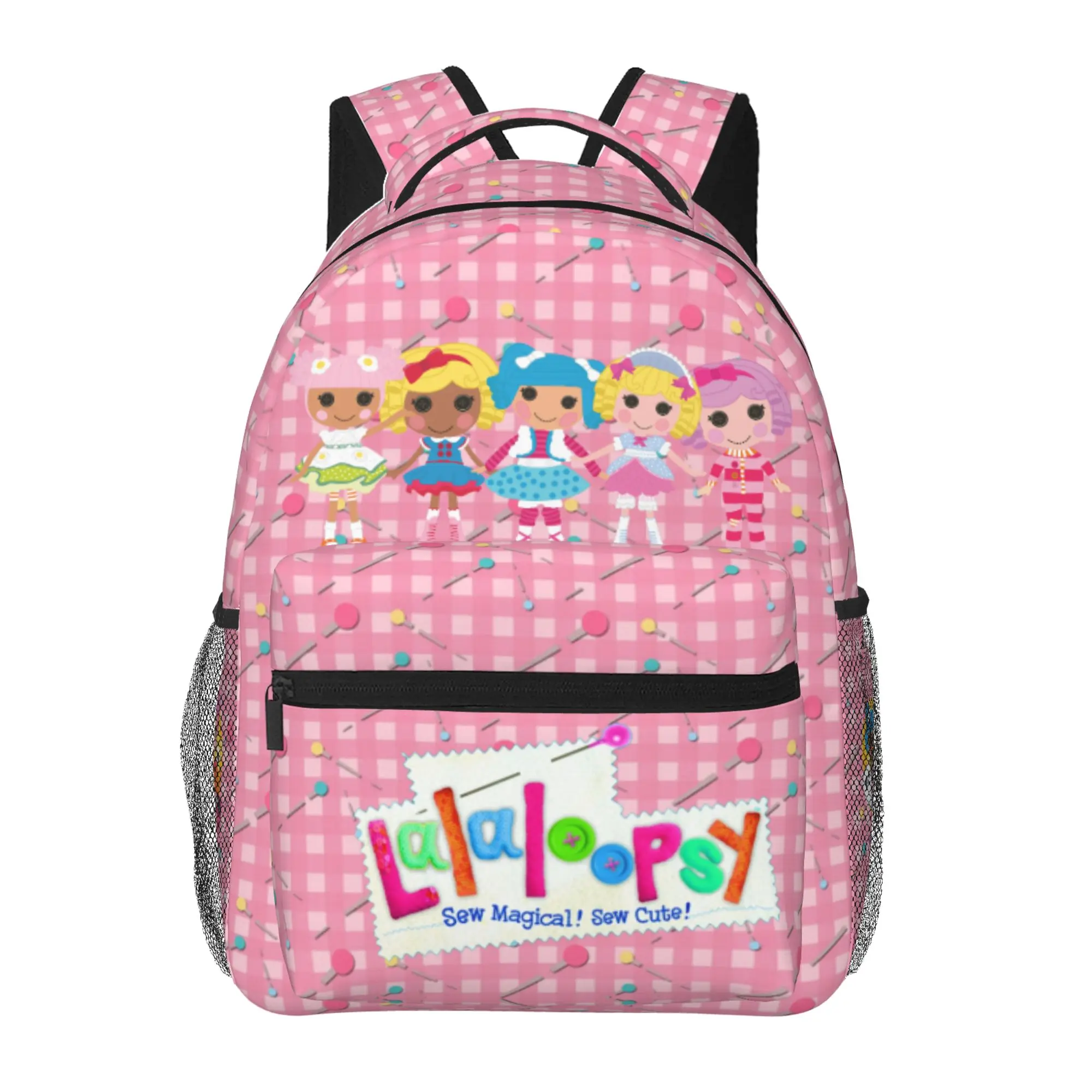 Lalaloopsy Multi-Pocket Student School Bag We're Lalaloopsy Netflix Sturdy Kids Backpack MGA Lalaloopsy Back to School Gift with Built-In Side Water Bottle Holders