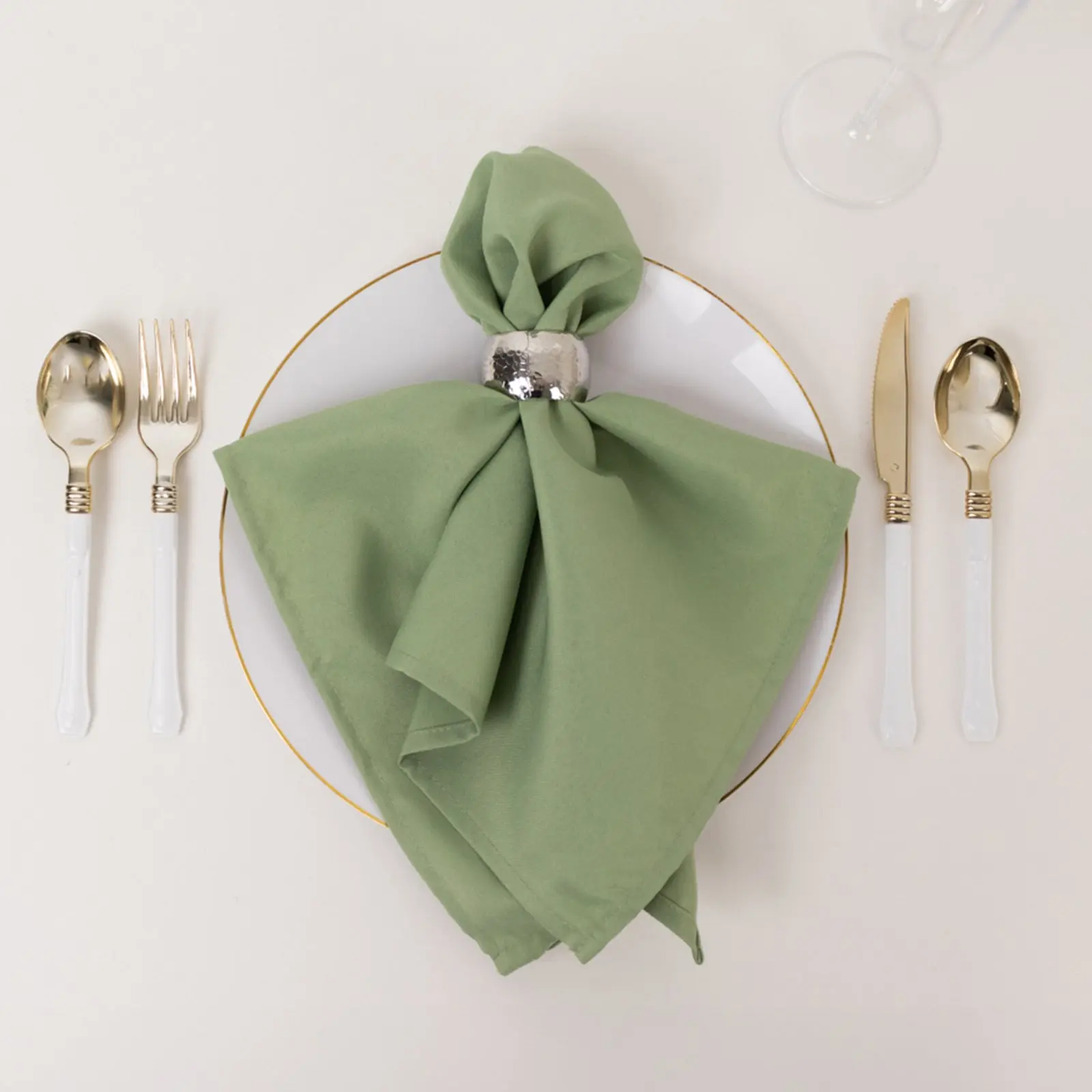 Sage Green Reusable Square Fabric Napkins, 5-Pack Commercial Grade 220GSM Polyester 20"x20" - Stainproof, Wrinkle Resistant for Restaurants, Banquets, Birthday Events (Cutlery & Tableware Compatible)