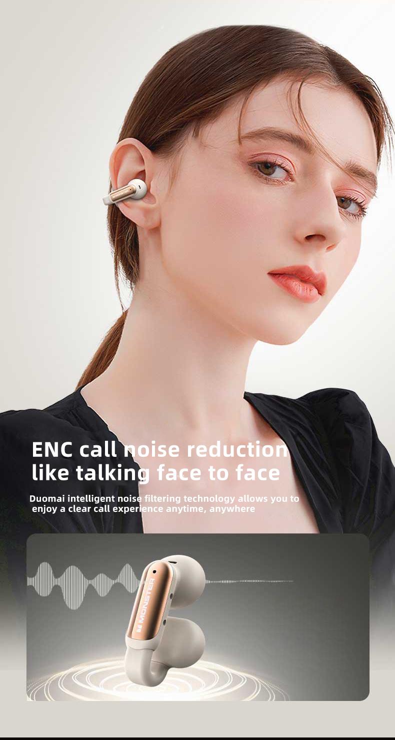 Monster Clip-On Open-Ear Wireless Earbuds, Bluetooth 5.4 Headphones with ENC Noise Cancelling Mic, Ultra-Light Secure Fit, Small-Ear Friendly, Stable Comfort for Sports, Running & Workouts, Hi-Fi Stereo Sound, 40H Playtime,– New Year Gifts for Men & Women