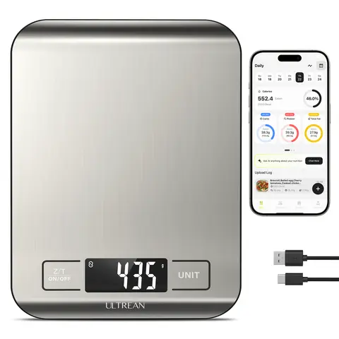 Ultrean Smart Kitchen Weight Scale - Digital Display, 33lb Portable Multi-Function Stainless Steel Food Scale with Built-in Nutritional Calculator for Home Meal Prep & Accurate Portion Measurement