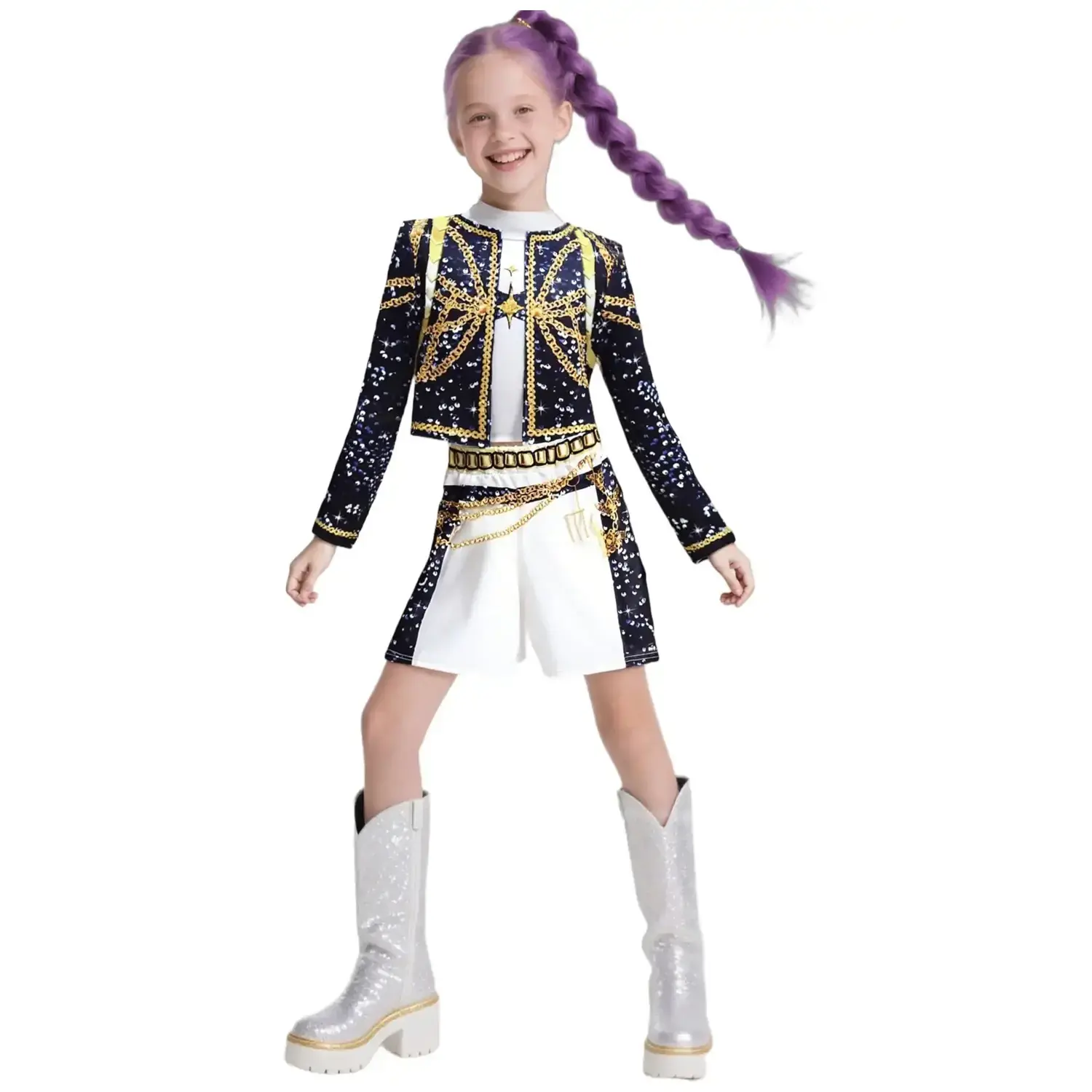 Women's 3-Pieces Modern Dance Costume Set - Soft Fabric, 3D Prints, Jacket, Top & Shorts, Superstar Style Role Play Party Performance Outfit for Halloween & Stage Shows