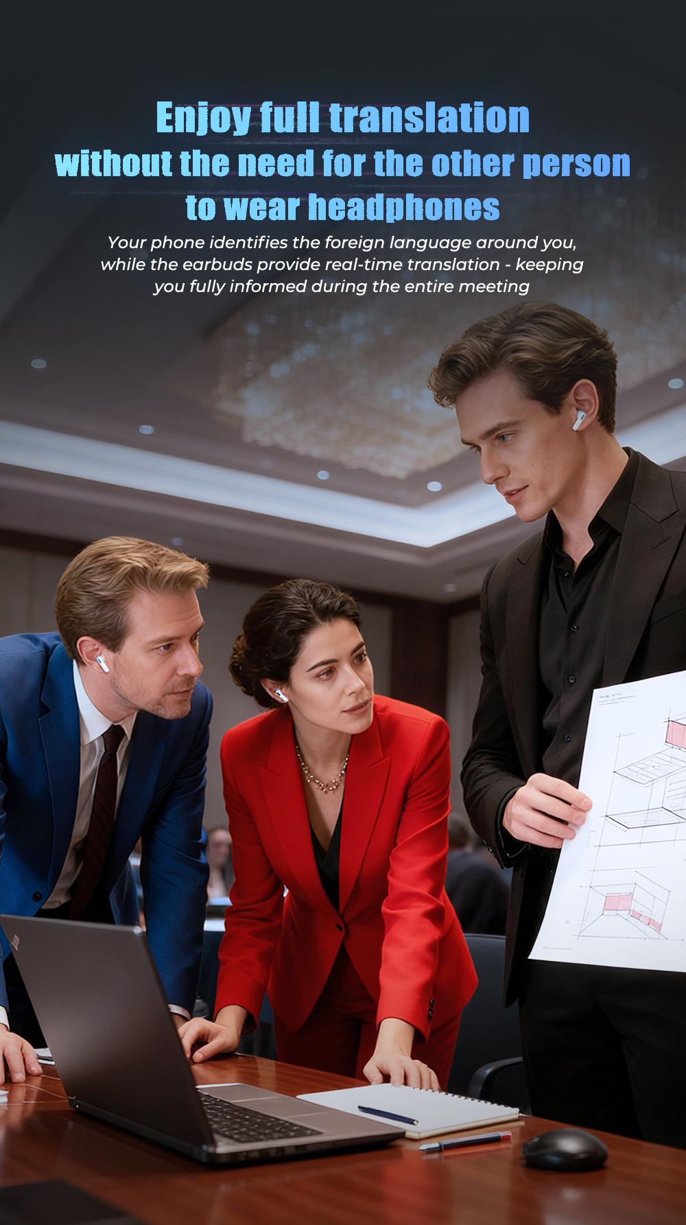 HTC NE49-ai translation headset Bluetooth headset (6.0), charging box, IPX5 waterproof, 35 hours of charging box life, built-in microphone.