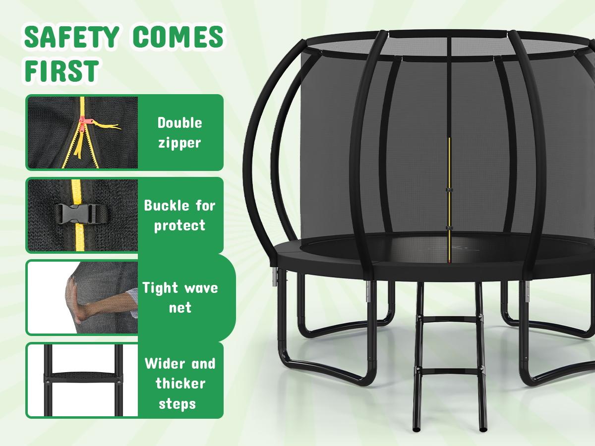 Outdoor Trampoline, 10FT Recreational Trampoline  for Kids and Adults,  ASTM Approved Trampoline with Safety Enclosure Net, Wide Ladder and Anti-Rust Coated Frame