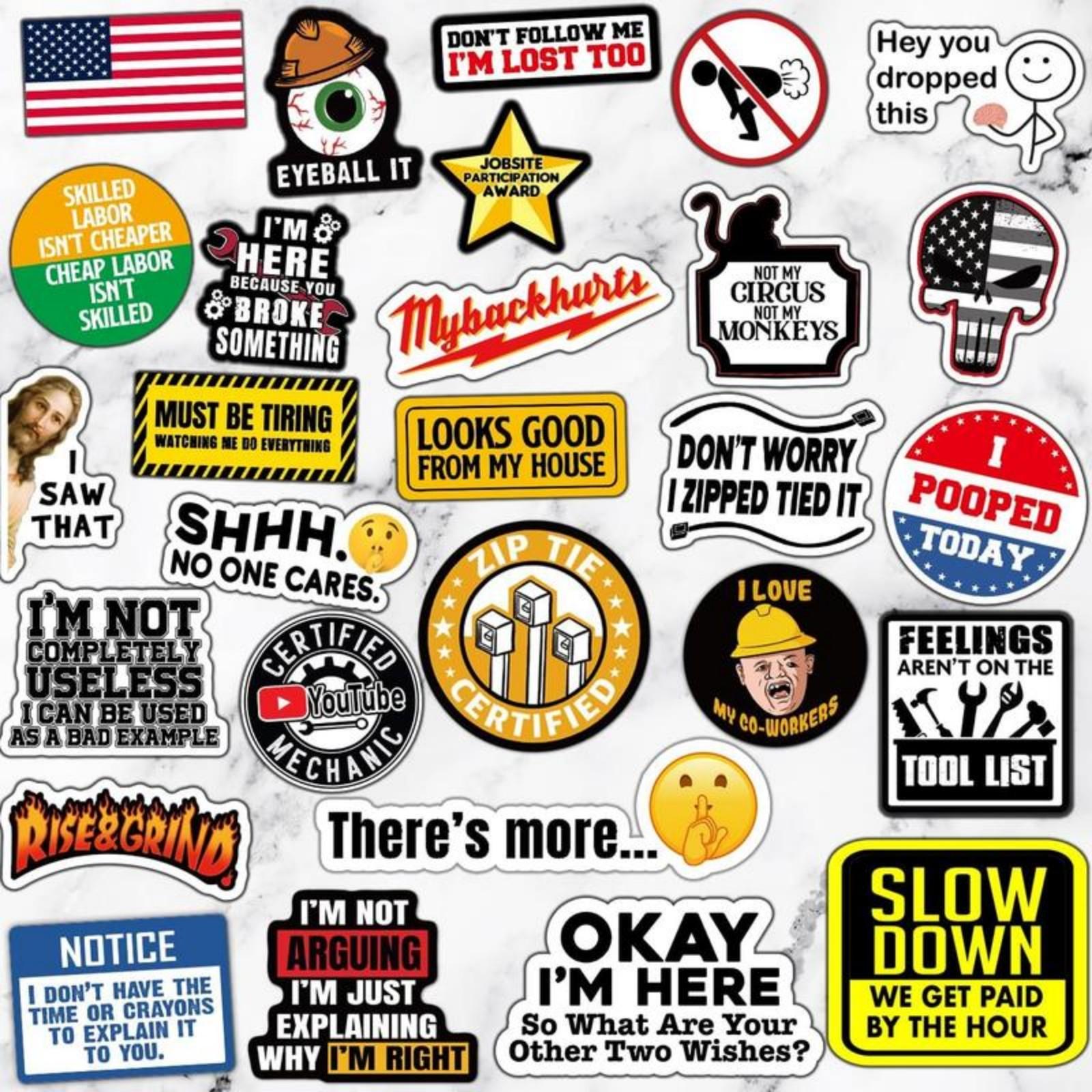 150 Pcs Funny Hard Hat Stickers for Adults,Tool Box,Helmet,Blue Collar Stickers,Prank Meme Vinyl Waterproof Decal for Mechanics,Electricians,Union,Military,Construction