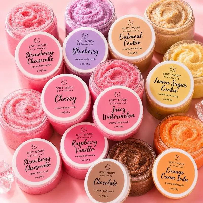 Mini Creamy Body Scrub 2 oz | Exfoliating Body Polish for Soft, Smooth & Glowing Skin | Travel Size Sugar Scrub | Strawberry Cheesecake, Blueberry, Juicy Watermelon, Cherry, Lemon Sugar Cookie & More