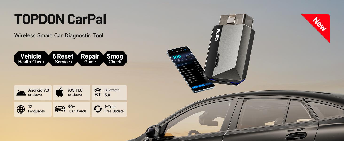 TOPDON Carpal OBD2 Code Bluetooth Scanner for iOS & Android with 6 Maintenance Services, Vehicle Health Check, Smog Check & Engine Inspection TOPDON Carpal OBD2 Code Bluetooth Scanner for iOS & Android with 6 Maintenance Services, Vehicle Health Check, Smog Check & Engine Inspection