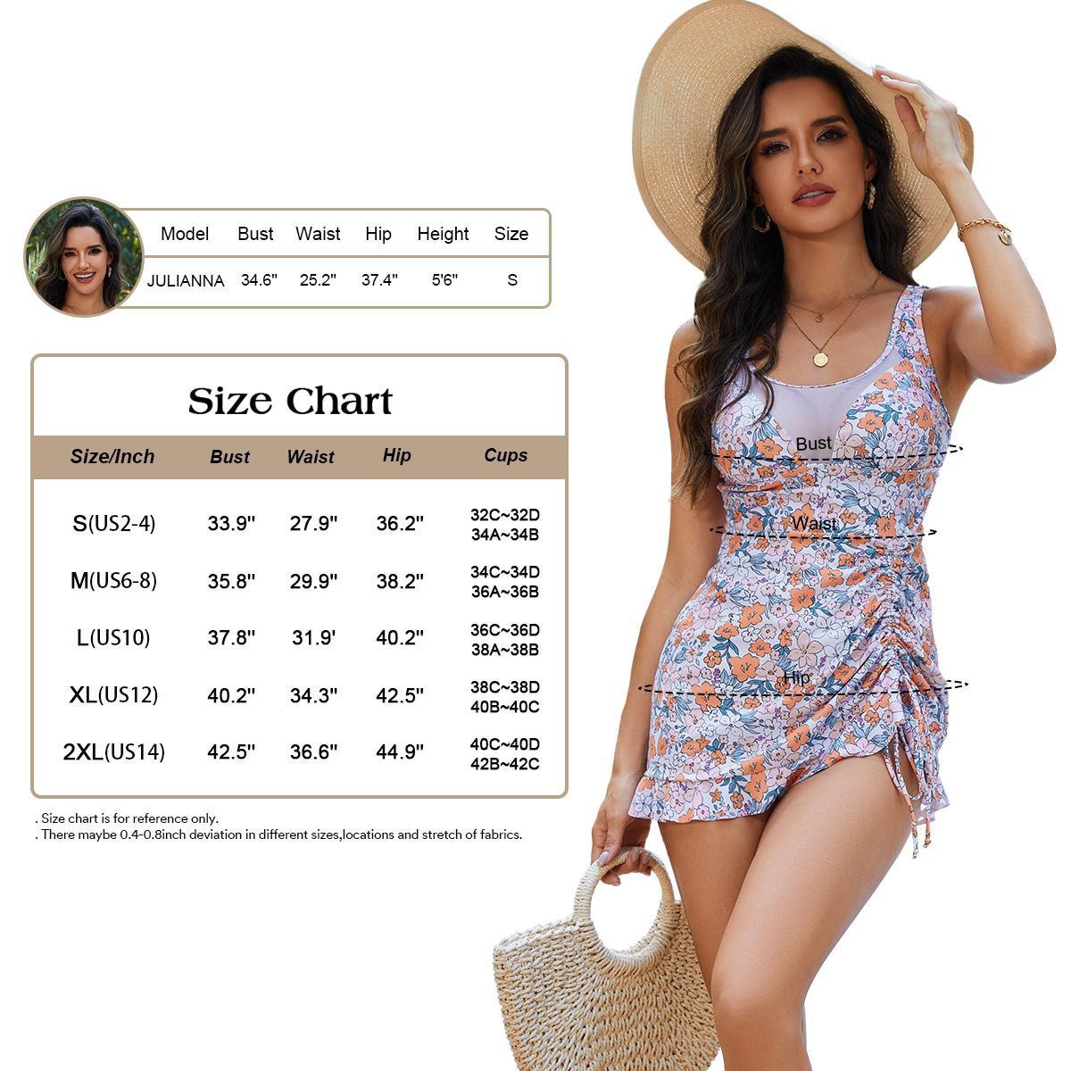 Chicovar Boutiques Women's 2 Piece Swimsuits, Floral & Plain Options, Tummy Control Mesh Neck Swim Dress with Drawstring, High Waisted Bikini Bottoms, Perfect for Beach, Pool & Vacation