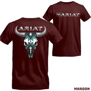 Ariat - Cowboy-style T-shirt Featuring A Southwestern Tribal-inspired Bull Skull Design, Unique And Stylish For Both Men And Women, Offering And Bold Personality Tropical