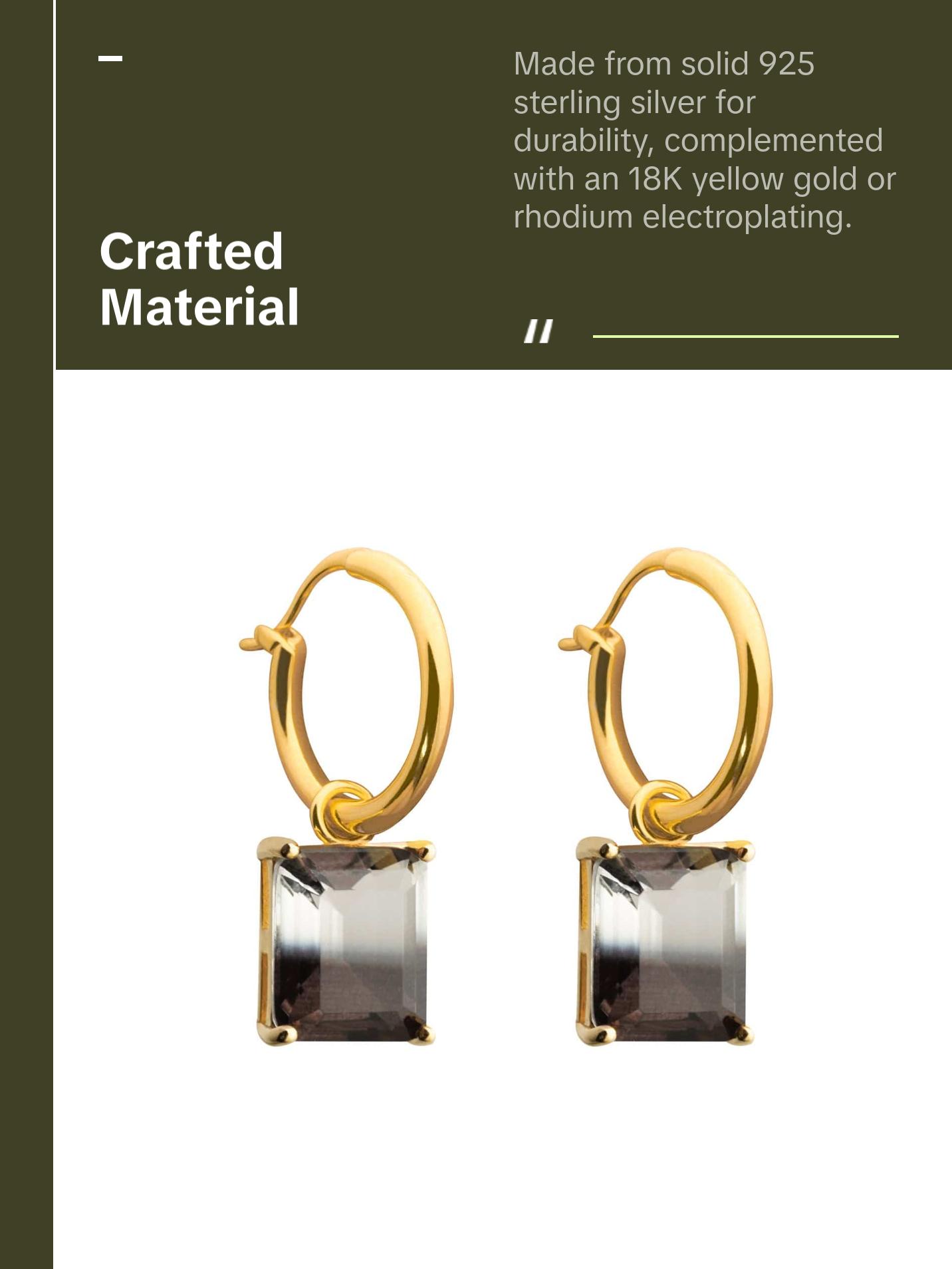 Party Geometry Rectangle CZ 925 Sterling Silver Hoop Earrings