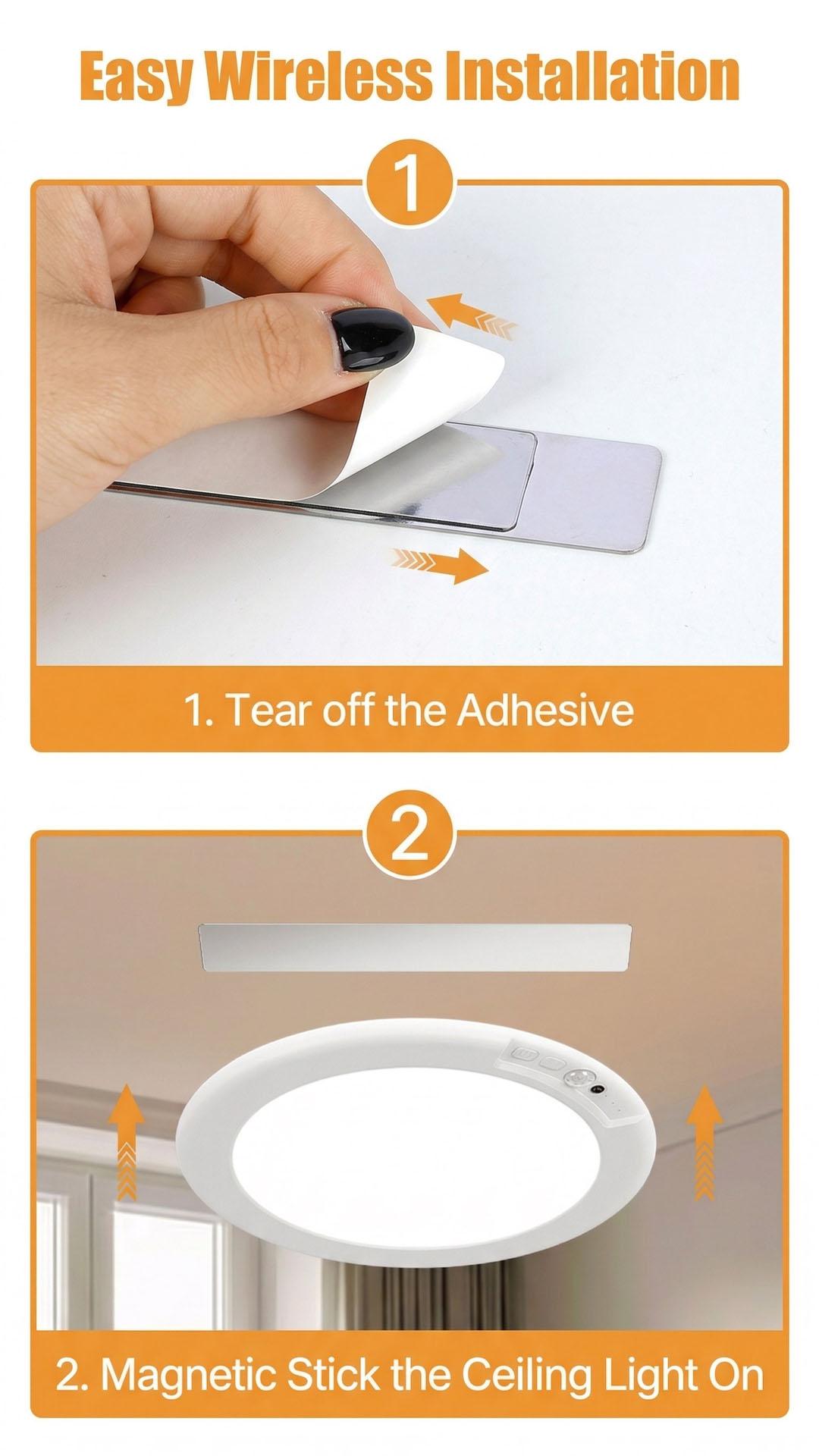 Wireless Closet Lights Motion Sensor - No Wiring Rechargeable Ceiling Light Night Light Indoor, Battery Operated Led Lights for Bedroom with Remote, Living Room Bathroom Home & Kitchen Decor Lighting