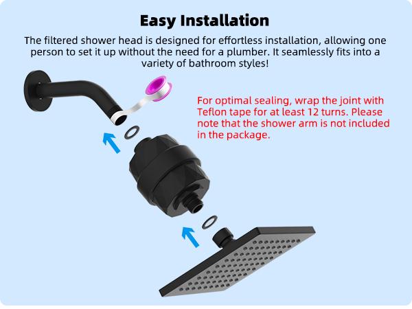 Hibbent Metal Filtered Shower Head, 6'' High Pressure RainShower Head, 20 Stage Shower Filter for Hard Water Softener, Bathroom Rainfall Shower Head to Remove Chlorine and Heavy Metals, Matte Black