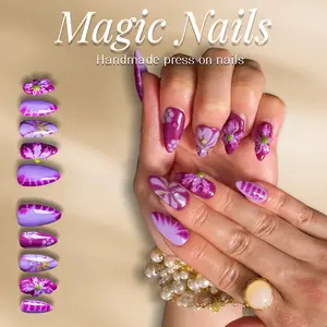 Magic Nails -PURPLE CANDY-Handmade Press-On Nails ,Short Almond Shape | Reusable,Acrylic Made,Salon-Quality,Long lasting ,Glossy Design