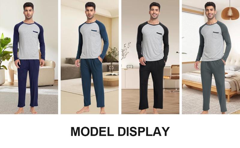 MoFiz Men's Long Sleeve Pajama Set with Modal Pants and Pockets for Fall and Spring Soft Casual Loungewear Crewneck Nightwear Homewear Pjs Pyjamas Menswear Suit Beige Light Grey MoFiz Men's Long Sleeve Pajama Set with Modal Pants and Pockets for Fall and Spring Soft Casual Loungewear Crewneck Nightwear Homewear Pjs Pyjamas Menswear Suit Beige Light Grey