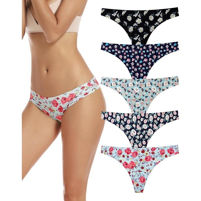 Seamless Women Underwear Thongs,No Show Ladies Thong,No Line Breathable Comfortable Panties Undies for Women 5-Pack