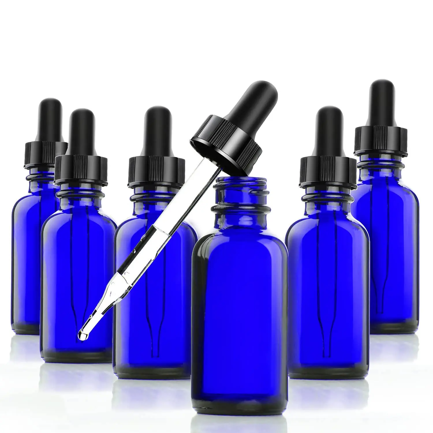 Yesker CL65319 6-Pack 1-oz Cobalt Blue Glass Essential Oil Bottles with Glass Eye Dropper, Rubber Bulb - Bar & Kitchen Utensils for Essential Oils