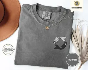 Comfort Colors Moon Spirits Embroidered Tee, ATLA-Inspired Northern Water Tribe Shirt, Ocean and Moon Spirits, Koi Fish Yin and Yang Tshirt