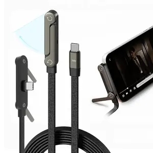 240W Braided Fast Charge Cable with Built-in Phone Stand, Type-C to Type-C, 2-in-1 Invisible Holder Charger Cable, Multi Charger Cord with Type C Multi-Angle Adjustable Stand