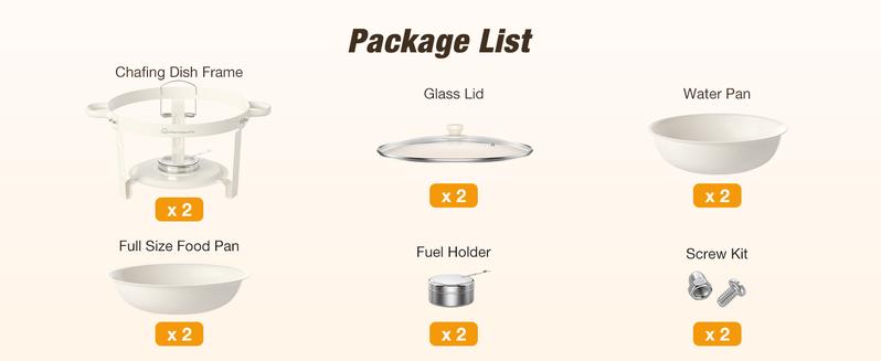 WARMOUNTS 5QT White Chafing Dishes for Buffet with Glass Lid 2/4 Pack, Maifanite-Coated Round Chafing Dish Set w/Mirror-Polished Stainless Steel Rolled Rim, Stackable, Lid Holder for Party, Wedding