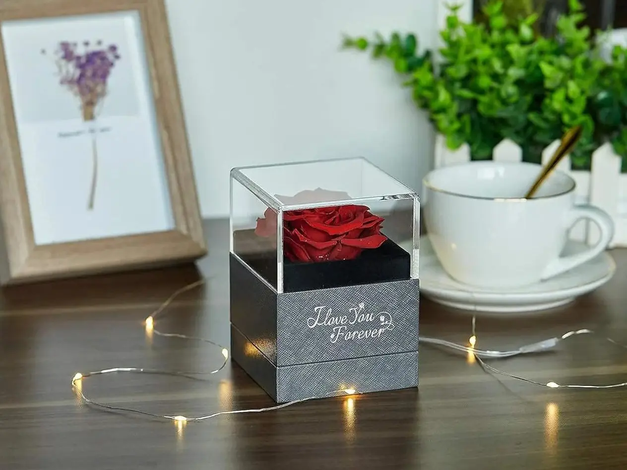 Preserved Real Rose with I Love You Necklace - Perfect for Christmas Gifts, Valentine's Day, Mother's Day & Birthday Anniversaries