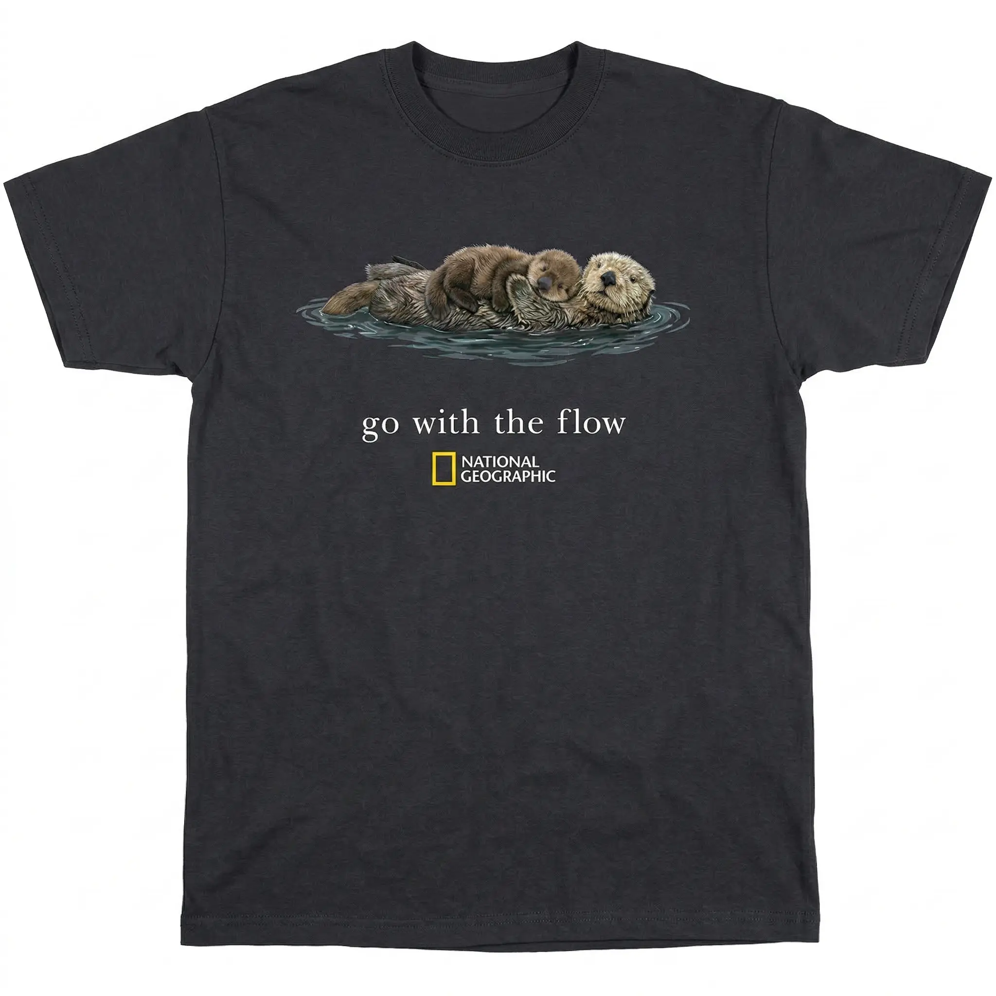National Geographic "Go with the Flow" Retro Tshirt, Unisex Short-Sleeve Top with Graphic Print for Casual Streetwear, M