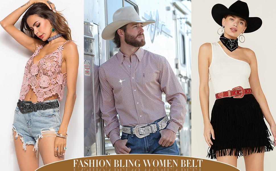 JASGOOD Women Men Rhinestones Belt,Bling Western Cowgirl Cowboy Studded Leather Belt Diamond Waist Belt for Jeans Pants dealsforyoudays