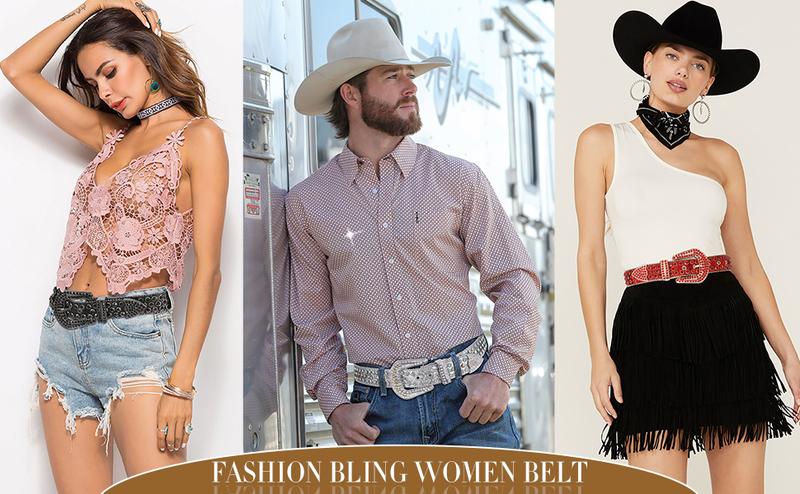 JASGOOD Women Men Rhinestones Belt,Bling Western Cowgirl Cowboy Studded Leather Belt Diamond Waist Belt for Jeans Pants dealsforyoudays