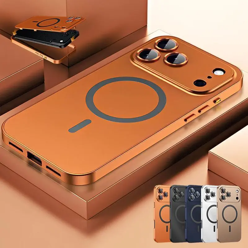 Men's Aluminium Alloy Smartphone Case, Compatible with iPhone 12-17 Series, MagSafe Magnetic PC Backplate, Ultra-Thin, Shockproof Durable, Full Coverage Lens Protector, Wireless Charging Support, Protection & Aesthetic Accessories