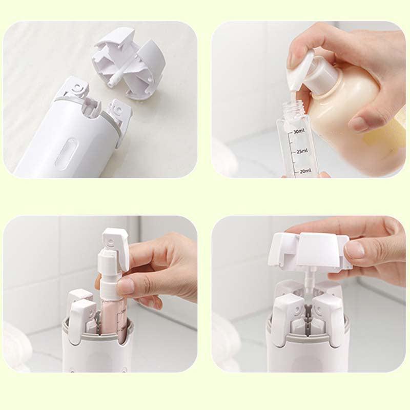 4-in-1 Refillable Travel Dispenser Bottles Compact Storage Leak-Proof PET Plastic 30ml Each White Green Travel-Friendly Quick Use#TravelBottles #LeakProofContainers #TravelSizeToiletries #RefillableBottles