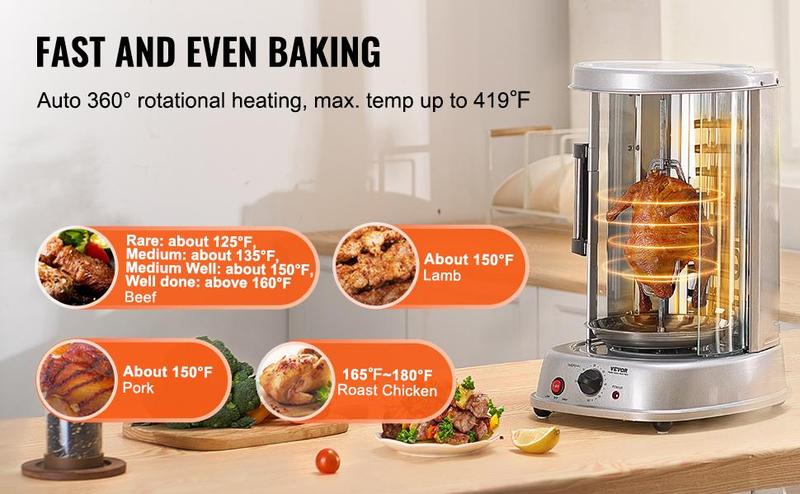VEVOR Stainless Steel Shawarma Grill Machine Vertical Gyro Rotisserie Doner