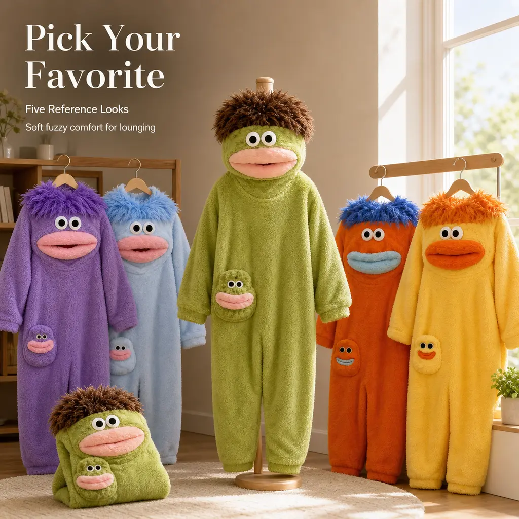 Boys' 3PCS Halloween Fun Monster Onesie Costume Set - Safe Material, Playful Hood, Mini Toy Pocket, Shoes, Comb, Cozy Sleepwear for Kids Cosplay Dress Up