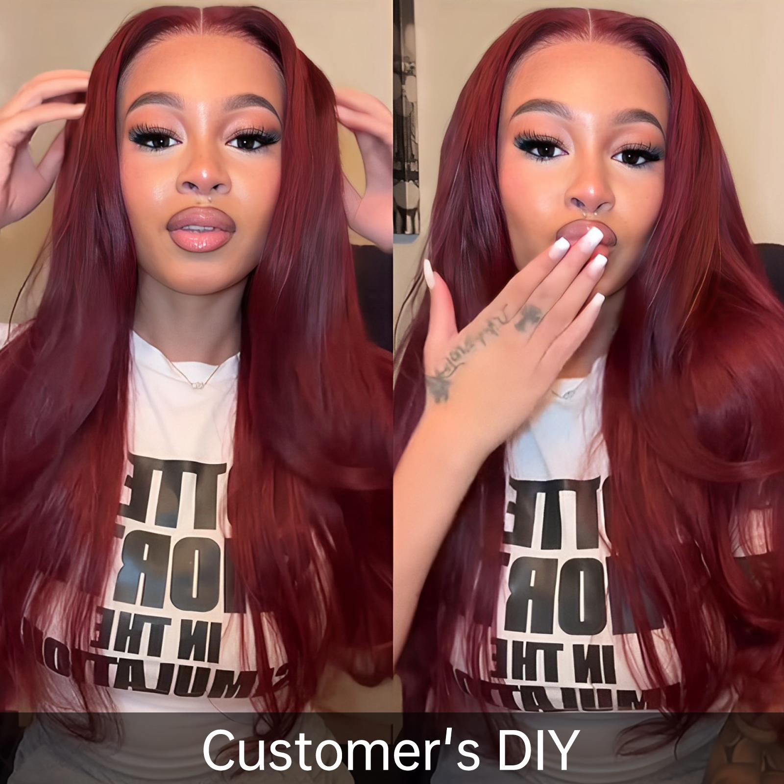 [Spring Musts] Wiggins Hair Cherry Cola Red Color Glueless Human Hair Wigs Straight Wig 5x7 Lace Closure Human Hair Pre Cut Pre Plucked Ready to Go Glueless Wigs WeeklyDeals #SpringStatements