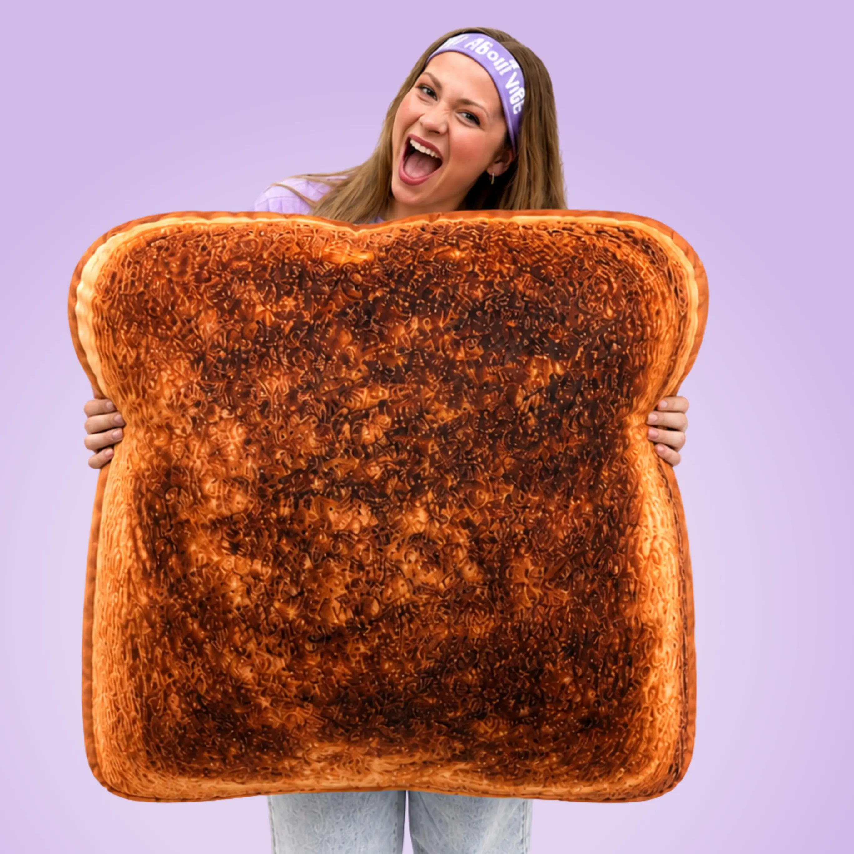 Toast Pillow | All About Vibe – Cute 3D Toast Bread Throw Pillow for Couch & Bed Decor | Ultra-Soft Velvet, Funny Unique Gift, Made in USA