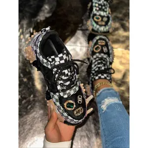 Women's Sequin Casual Shoes, Breathable Sporty Sneakers, Fashion Color Block Design, Spring & Fall New Style, Available in Large Sizes