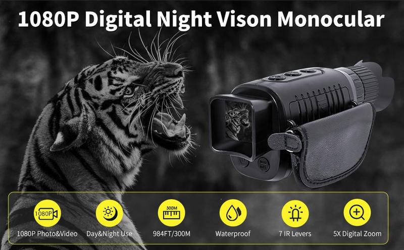 Digital Night Vision Monocular 1080p with IR LED, Handheld Night Goggles for Hunting and Outdoor Use