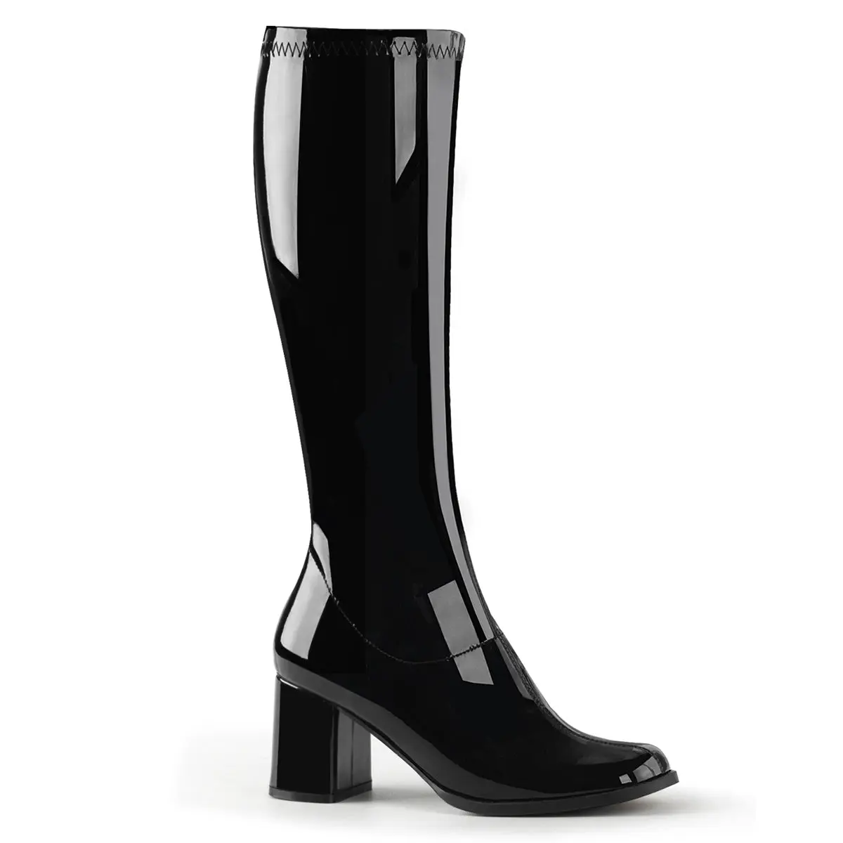 Women's Retro Gogo Knee-High Boots - 3 in Block Heel, Stretch Fabric, Side Zip Footwear, Rubber Sole, All Seasons Comic Conventions Statement Shoes
