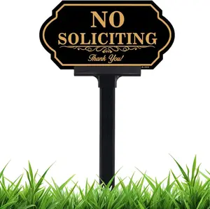 No Soliciting Sign for House with Stake - 50-Mil Thick Aluminum - 5X10 Inch/37 Inch High - Adjustable Height - Outdoor Yard Sign for Home and Front Door (A1512) DXSIGN