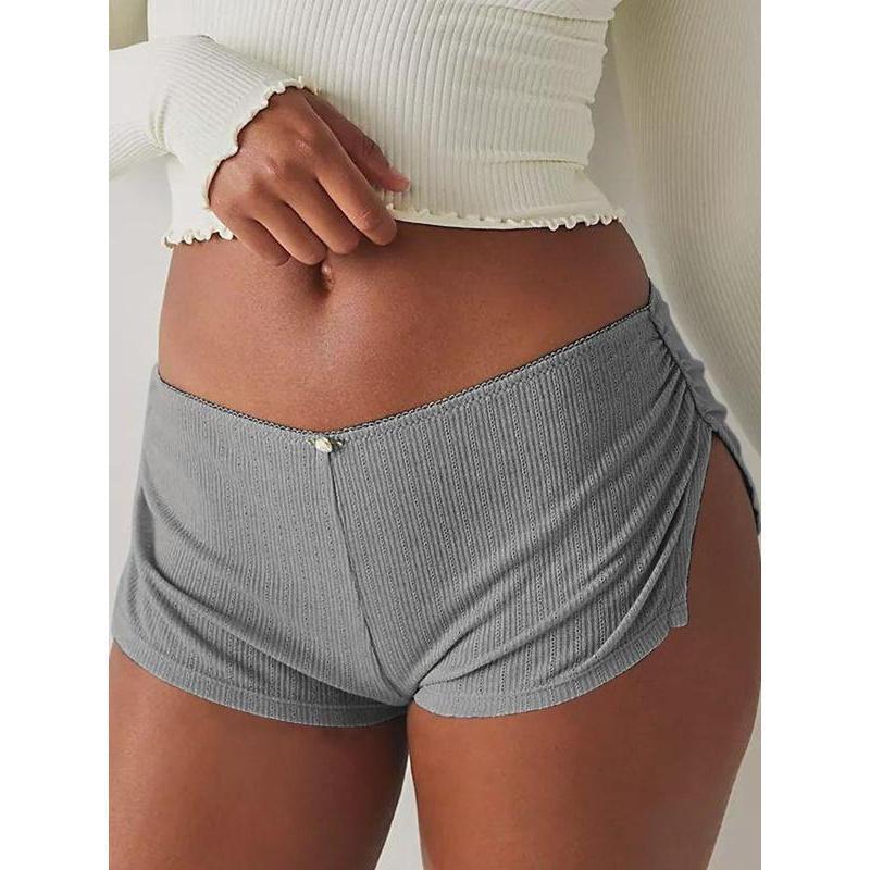 Women's Low Waist Side Slit Three-Pack Shorts Micro Stretch Pajamas Shorts Slim Fit Ruched Bottoms Cute Leggings,Available in multiple colors