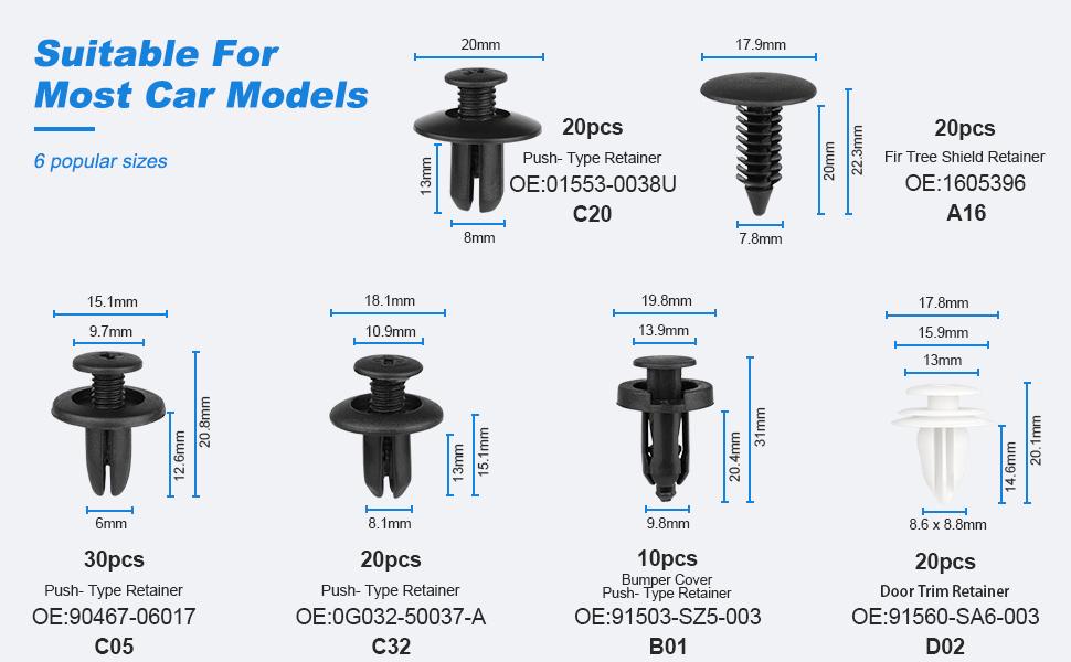 120PCS Car Clips,Plastic Rivets,6 Popular Sizes of Car Body Fixed Clip Bumpers,and Replacement Parts of Fenders are Applicable to Most Models