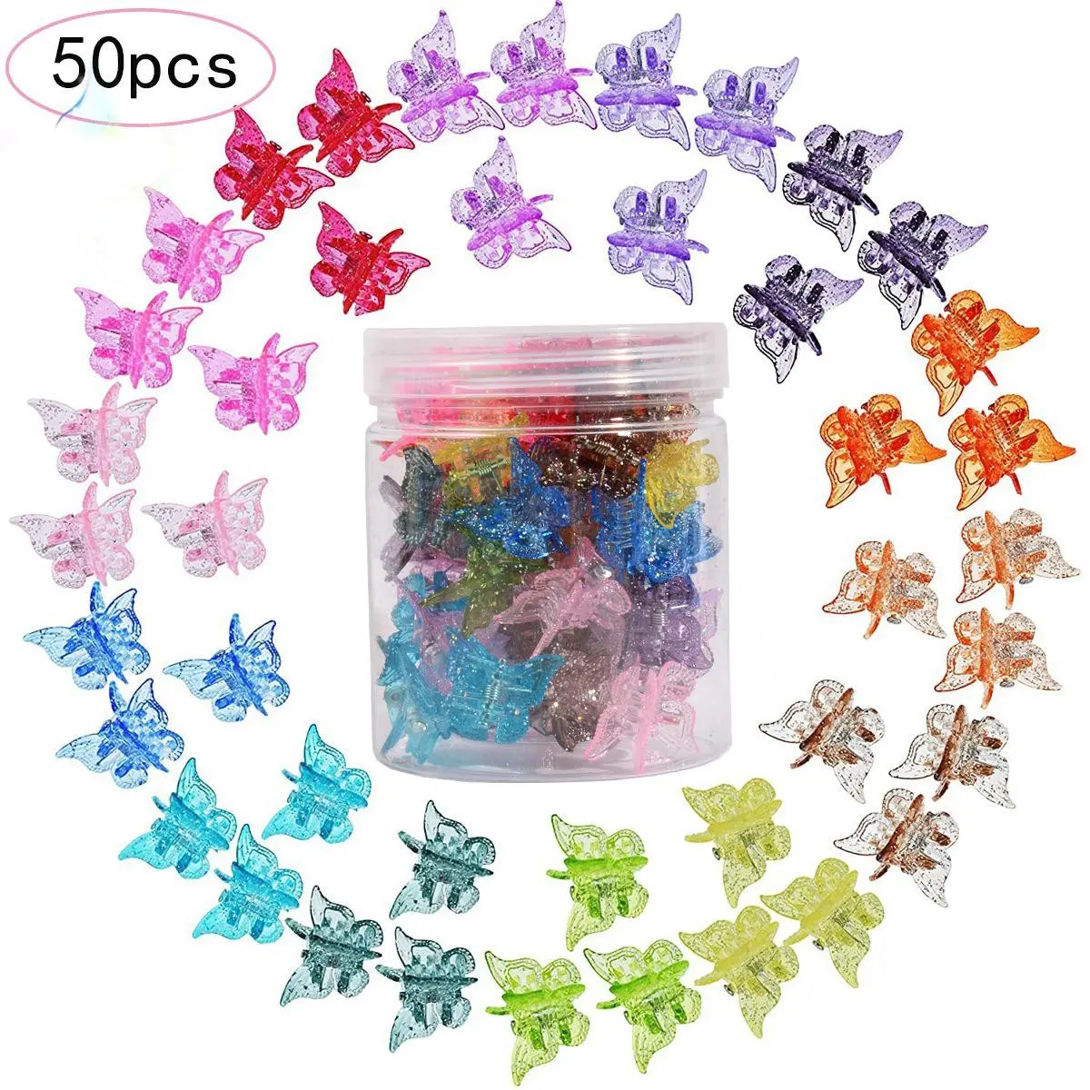 50pcs Sparkling Mini Butterfly Fun Hair Clips, Candy Color Spray Painted, No Damage Fashion Hair Accessories, Perfect for Side Bangs and Boats, Hair Clip Set, Super Cute Clips