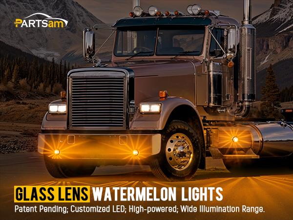 Partsam Amber Glass Watermelon Lights LED Side Marker Turn Signal Lights with Stainless Steel Bezel for Trucks Trailers
