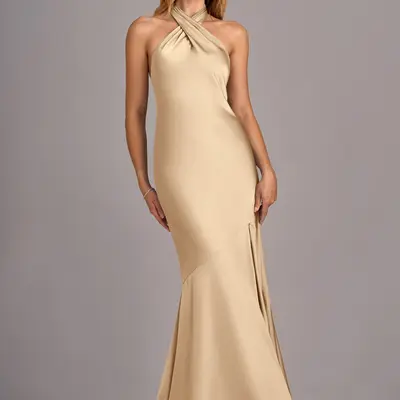 leah backless bridesmaid dress AW Leah Wedding Dress, Satin Bateau Neckline Wedding Dresses