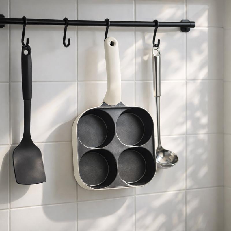 Non-stick 4-Hole Egg Frying Pan with Wooden Handle Granite-Style Breakfast Skillet for Eggs Omelets Toast Pancakes & Crepes Easy-Clean Multifunctional Kitchen Gadget Compact Gift Idea Cookware Aluminium