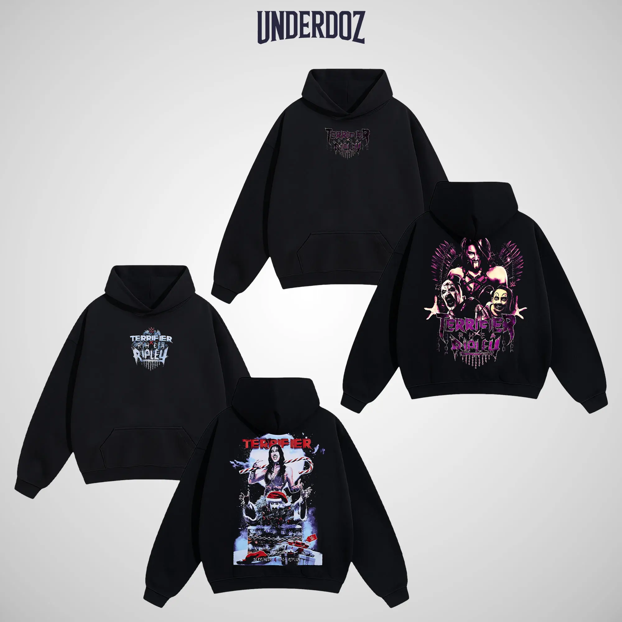 WWE Rhea Ripley x TERRIFIER Collection Unisex Crewneck Sweatshirt - 100% Cotton Fitted Pullover, Sports Fight-Fan Style, Silkysoft Touch, Unisex Fit Ease, Bold Graphic, Soft Streetwear Menswear Top