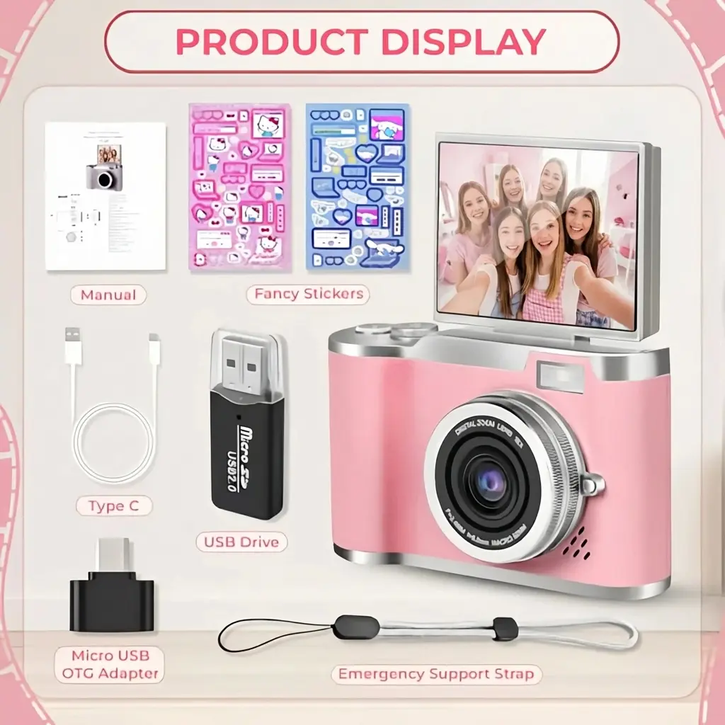 Portable Digital Camera 2.4 Inch 16X Digital Zoom Pocket CCD Retro Video Recorder 180° Flip Screen Compact Affordable Photoshoot Camera with 32GB Memory Card Filter Functions White Camera for Photography Beginners, Birthday Halloween Christmas Gift