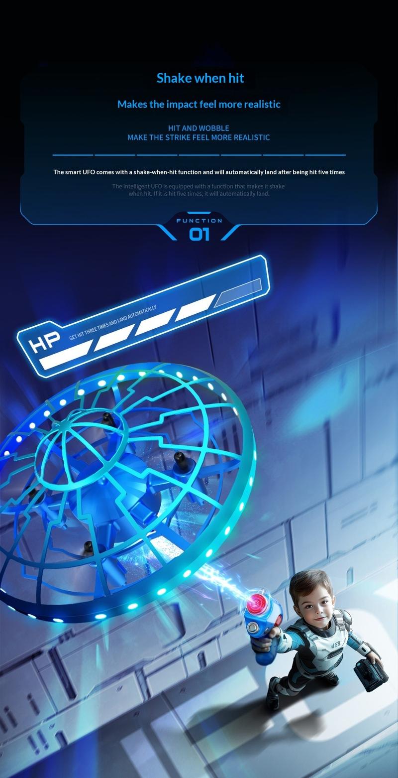 RC Shooting Sensor Flying Disc Drone Toy – Smart Hover Quad-Copter with Obstacle Avoidance, LED Light-Up Stunt Drone, Interactive Electronic Shooting Game Flying Toy for Kids & Adults, Indoor Mini Drone Gift