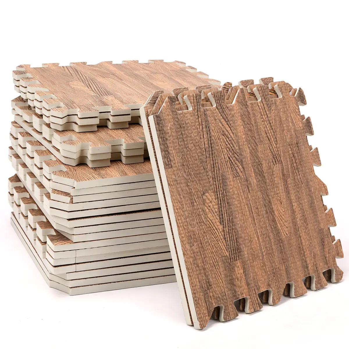 Wood Grain EVA Foam Interlocking Puzzle Floor Mat Tiles - 24pcs 30x30cm 1cm Thick, Tool-Free Assembly, Waterproof, Anti-Slip, Mold-Resistant, Dustproof, All-Surface, Aesthetic - Indoor/Outdoors for Exercise Areas, Playroom, Traditional, Detachable Clean R