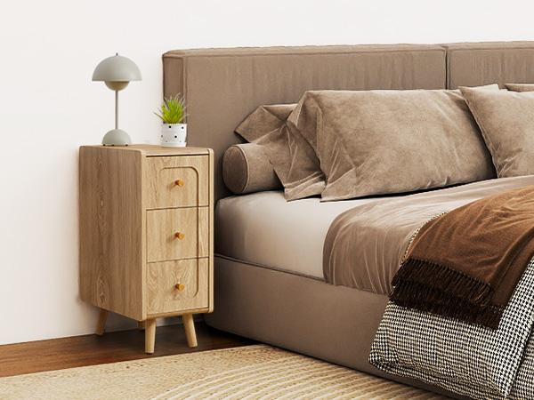 Giratree Small Nightstand with 3 Drawers, Narrow Bedside Table Vintage Skinny Night Stand with Storage, Wood Slim Side Table for Bedroom, Small Spaces, Living Room