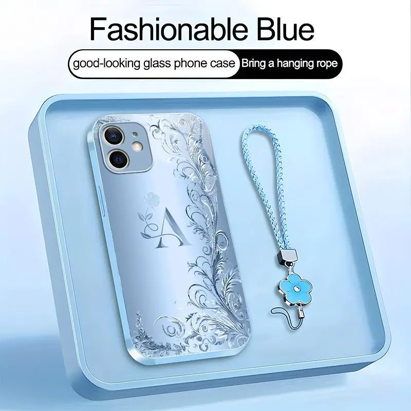 Suitable for [iPhone 12 Mini] high-end women's phone case🤩，a beautiful four-leaf clover lanyard is included🍀，with 26 letters of the alphabet to choose from and exquisite flower patterns，simple and elegant  YM99