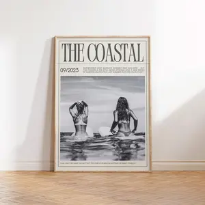 Preppy Surfer Girls Wall Art Coastal Surf Poster Retro Magazine Cover Coastal Cowgirl Art Beachy Newspaper Print