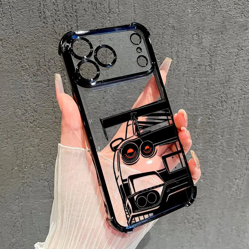 Racing Glow Pattern Four Corner Anti-Fall Phone Case Transparent Electroplated Protective Cover for iPhone 17 Pro Max Air 16 15 Plus 14 13 12 11 E.QXA367